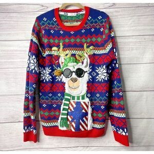 Holiday Time Ugly Christmas‎ Sweater Holiday Party Men's size M Llama Multicolor